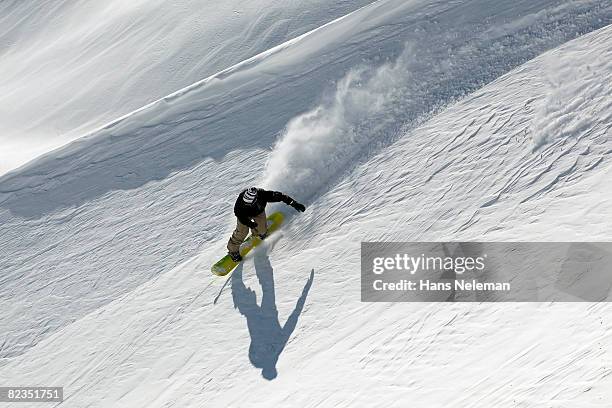 high angle view of a person snowboarding, russia  - snowboard stock-fotos und bilder