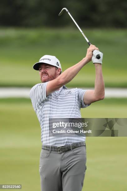 Jimmy Walker of Germany plays his first shot on the9th tee during the Porsche European Open - Day One at Green Eagle Golf Course on July 27, 2017 in...
