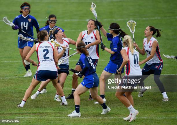 Kanako Sato of Japan catches the ball during the Lacrosse Women's match between Great Britain and Japan of The World Games at Olawka Stadium on July...