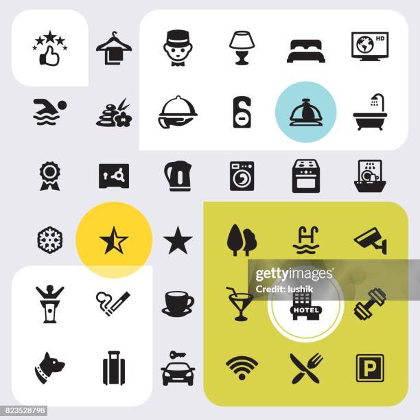 ilustrações de stock, clip art, desenhos animados e ícones de room facilities - icon set - hotelaria