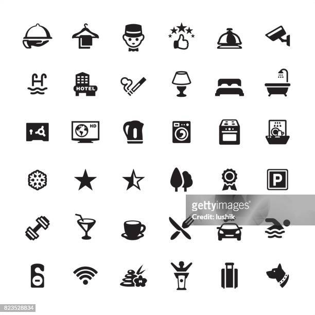 hotel icon set - conference hotel stock illustrations