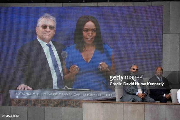 Actors Robert De Niro and Angela Bassett speak at the opening of the National Museum of African American History and Culture, Washington DC,...