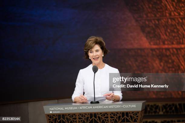 Former First Lady Laura Bush speaks at the opening of the National Museum of African American History and Culture, Washington DC, September 24, 2016.