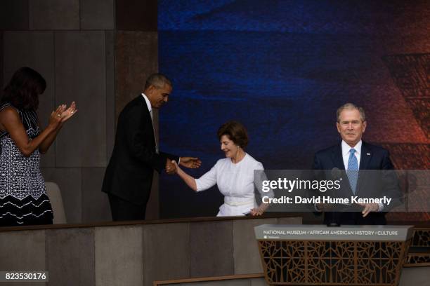 Former President George W Bush speaks at the opening of the National Museum of African American History and Culture, Washington DC, September 24,...