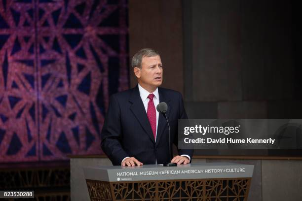 Supreme Court Chief Justice John Roberts speaks at the opening of the National Museum of African American History and Culture, Washington DC,...