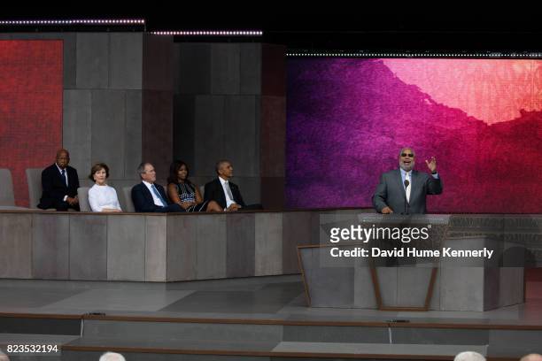 Founding director Lonnie Bunch speaks at the opening of the National Museum of African American History and Culture, Washington DC, September 24,...
