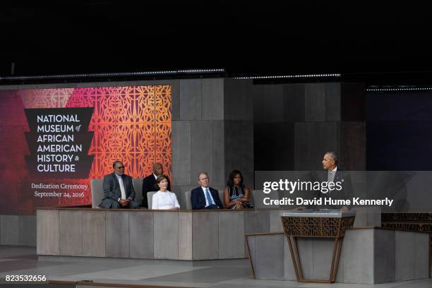 President Barack Obama speaks at the opening of the National Museum of African American History and Culture, Washington DC, September 24, 2016....