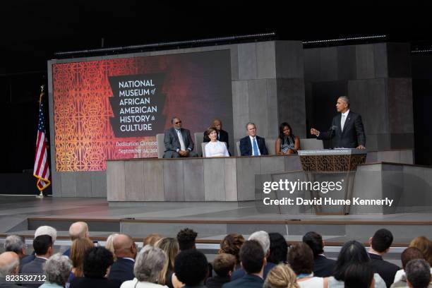 President Barack Obama speaks at the opening of the National Museum of African American History and Culture, Washington DC, September 24, 2016....