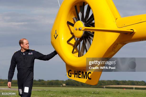 Prince William, Duke of Cambridge starts his final shift with the East Anglian Air Ambulance based out of Marshall Airport on July 27, 2017 near...