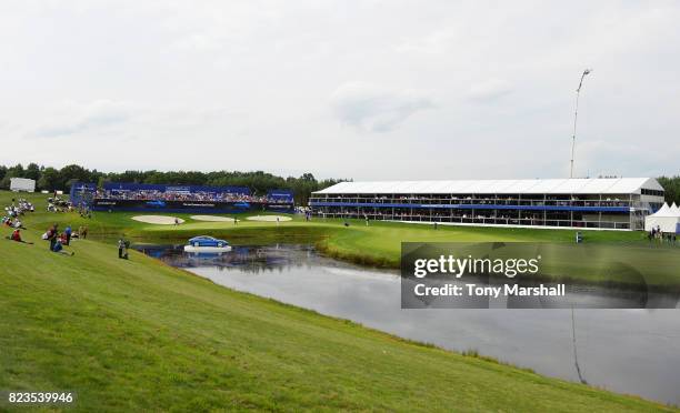 View of the 18th green during the Porsche European Open - Day One at Green Eagle Golf Course on July 27, 2017 in Hamburg, Germany.