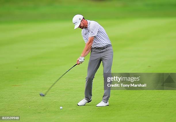 Jimmy Walker of the United States plays his second shot on the 16th fairway during the Porsche European Open - Day One at Green Eagle Golf Course on...