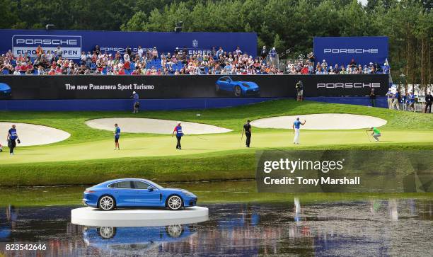 View of the 18th green during the Porsche European Open - Day One at Green Eagle Golf Course on July 27, 2017 in Hamburg, Germany.
