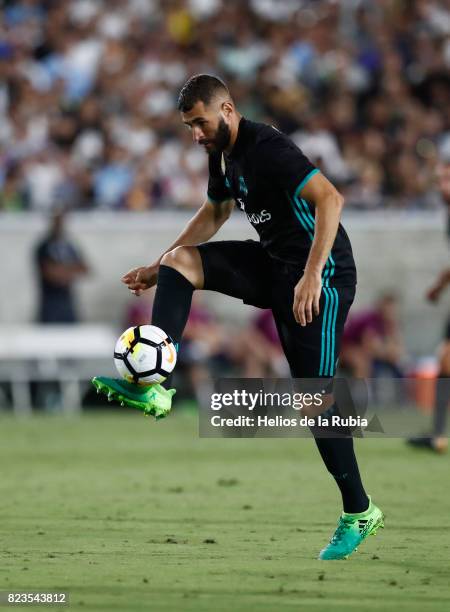 Karim Benzema of Real Madrid in action during the International Champions Cup 2017 match between Manchester City v Real Madrid at Memorial Coliseum...