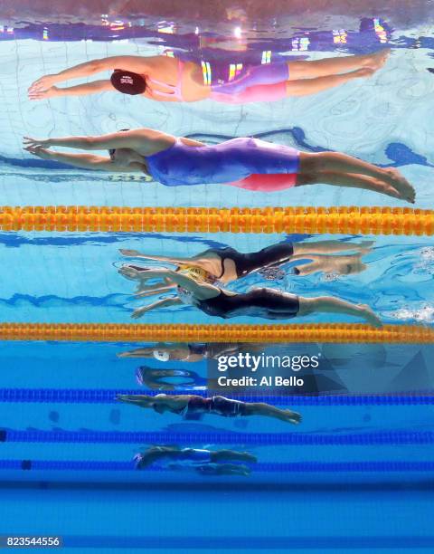 Molly Renshaw of Great Britain, Taylor Mckeown of Australia, Rikke Pedersen of Denmark, Yuliya Efimova of Russia and Satomi Suzuki of Japan compete...