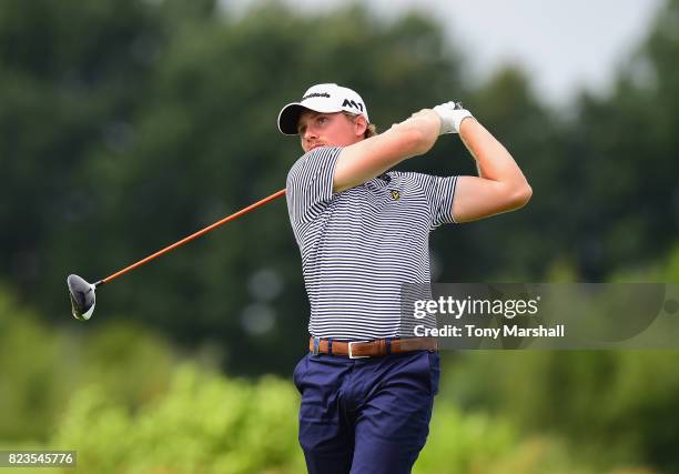 Pontus Widegren of Sweden plays his first shot on the 16th tee during the Porsche European Open - Day One at Green Eagle Golf Course on July 27, 2017...