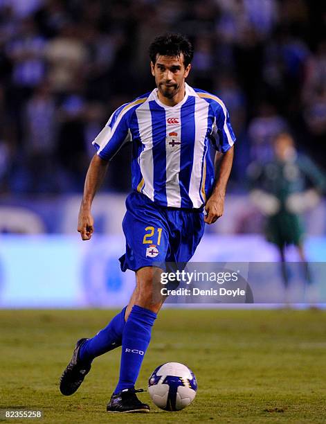 Juan Carlos Valeron of Deportivo La Coruna goes for the ball during the UEFA Cup Second Qualifying Round, first leg between Deportivo La Coruna and...