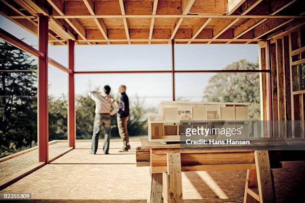 architectural model on home construction site - wood ceiling stock pictures, royalty-free photos & images