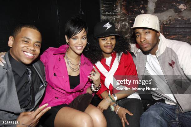 Tristan Wilds, Rihanna, Teyanna Taylor and Willie Taylor of Day26 attends Chris Brown's 19th Birthday Party May 13, 2008 at Rebel NYC in New York.