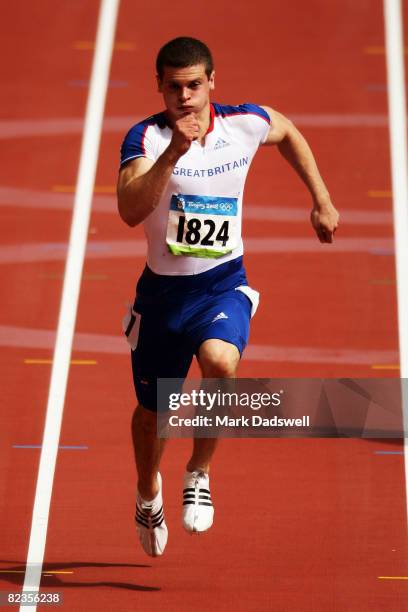 Craig Pickering of Great Britain competes in the Men's 100m Heats at the National Stadium on Day 7 of the Beijing 2008 Olympic Games on August 15,...