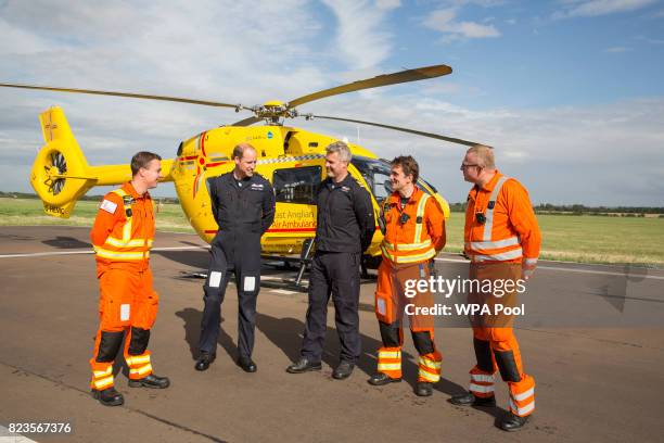 Prince William, Duke of Cambridge with colleagues Dr Adam Chesters, Cpt Dave Kelly, Dr Tobias Gouse and CCP Carl Smith before he starts his final...