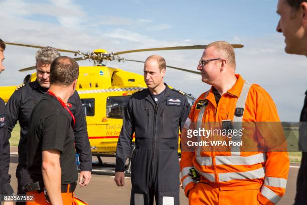 Prince William, Duke of Cambridge starts his final shift with the East Anglian Air Ambulance based out of Marshall Airport on July 27, 2017 near...