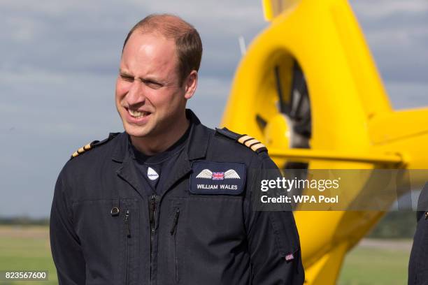 Prince William, Duke of Cambridge starts his final shift with the East Anglian Air Ambulance based out of Marshall Airport on July 27, 2017 near...