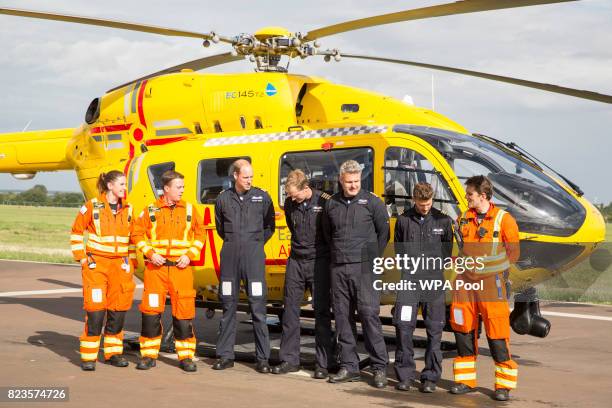 Prince William, Duke of Cambridge poses for a final photo with both day and night shift crews Dr Karen rhodes, Dr Adam Chesters, Cpt Matt Sandbach,...