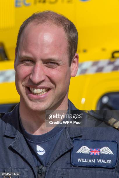 Prince William, Duke of Cambridge starts his final shift with the East Anglian Air Ambulance based out of Marshall Airport on July 27, 2017 near...