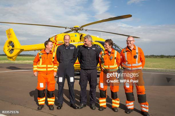 Prince William, Duke of Cambridge starts his final shift with the East Anglian Air Ambulance based out of Marshall Airport on July 27, 2017 near...