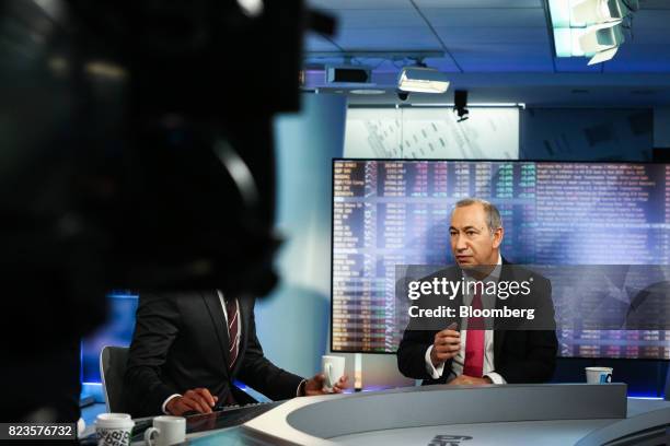 Mark Makepeace, chief executive officer of FTSE Russell, speaks during a Bloomberg Television interview in New York, U.S., on Thursday, July 27,...