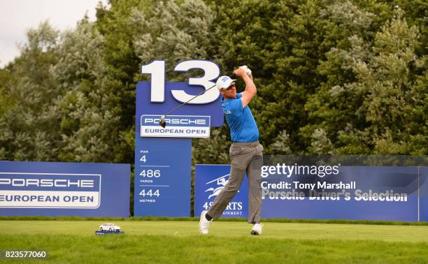 Mikko Ilonen of Finland plays his first shot on the 13th tee during the Porsche European Open - Day One at Green Eagle Golf Course on July 27, 2017...