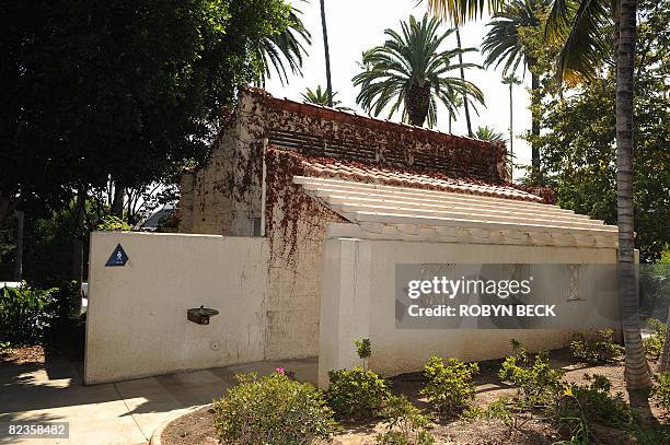 This public restroom at a park and pictured on August 13, 2008 in Beverly Hills, California, is where singer George Michael was arrested and charged...