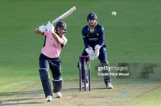 James Franklin of Middlesex scores his first runs during the Middlesex v Essex - NatWest T20 Blast cricket match at the Lords Cricket Ground on July...