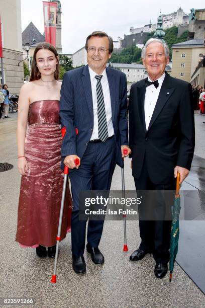 Hans Mahr with his daughter and Roland Berger attend the 'La Clemenzia di Tito' premiere during the Salzburg Festival 2017 on July 27, 2017 in...