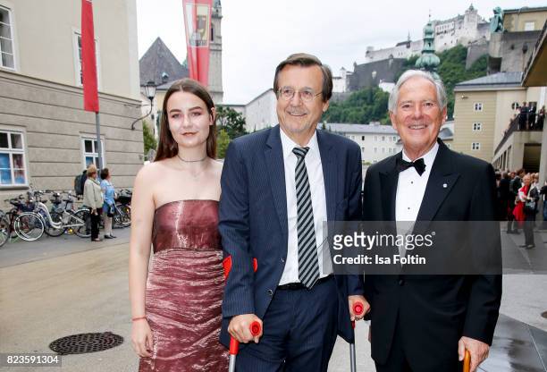 Hans Mahr with his daughter and Roland Berger attend the 'La Clemenzia di Tito' premiere during the Salzburg Festival 2017 on July 27, 2017 in...