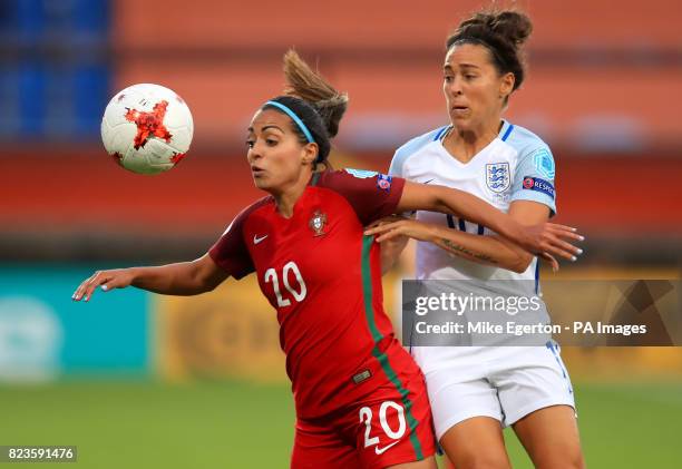 Spain's Suzanne Pires and England's Fara Williams battle for the ball during the UEFA Women's Euro 2017, Group D match at the Koning Willem II...