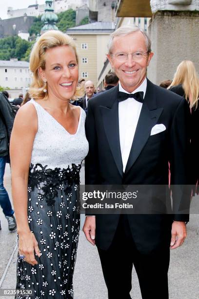 Christina Roesslhuber and Wilfried Haslauer attend the 'La Clemenzia di Tito' premiere during the Salzburg Festival 2017 on July 27, 2017 in...