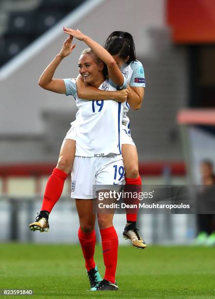 Toni Duggan of England celebrates after scoring her team's first goal of the game during the UEFA Women's Euro 2017 Group D match between Portugal...