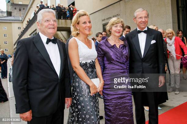 Former German President Joachim Gauck with his partner Daniela Schadt and Christina Roesslhuber and Wilfried Haslauer attend the 'La Clemenzia di...