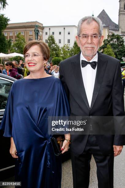 President of Austria Alexander van der Bellen and his wife Doris Schmidauer attends the 'La Clemenzia di Tito' premiere during the Salzburg Festival...