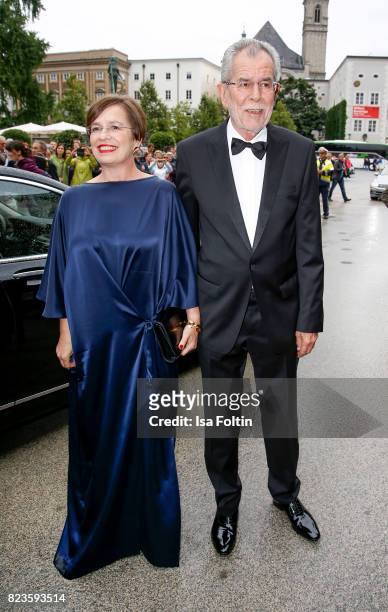 President of Austria Alexander van der Bellen and his wife Doris Schmidauer attends the 'La Clemenzia di Tito' premiere during the Salzburg Festival...