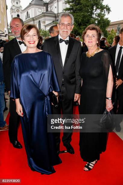 President of Austria Alexander van der Bellen with his wife Doris Schmidauer and Helga Rabl-Stadler attend the 'La Clemenzia di Tito' premiere during...