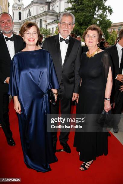 President of Austria Alexander van der Bellen with his wife Doris Schmidauer and Helga Rabl-Stadler attend the 'La Clemenzia di Tito' premiere during...