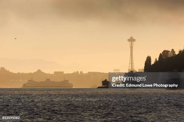 foggy seattle morning - seattle needle stock pictures, royalty-free photos & images