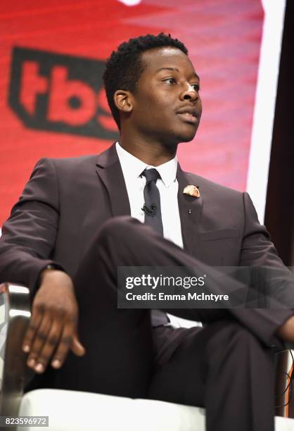 Actor Brandon Micheal Hall of 'Search Party' speaks onstage during the TCA Turner Summer Press Tour 2017 Presentation at The Beverly Hilton Hotel on...