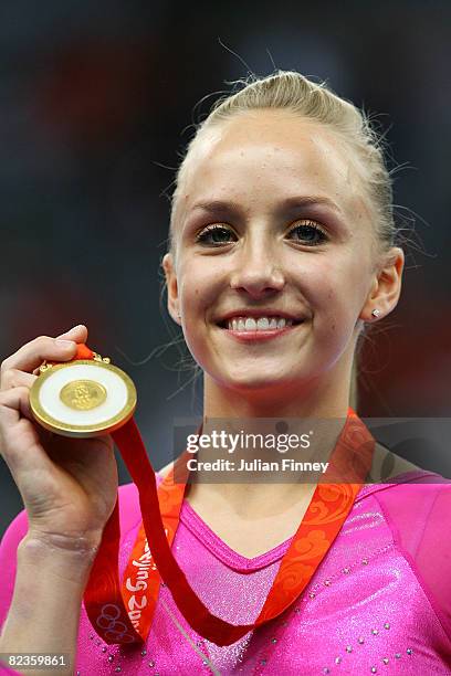 Nastia Liukin of the United States looks on after winning the gold medal in the women's individual all-around artistic gymnastics final at the...