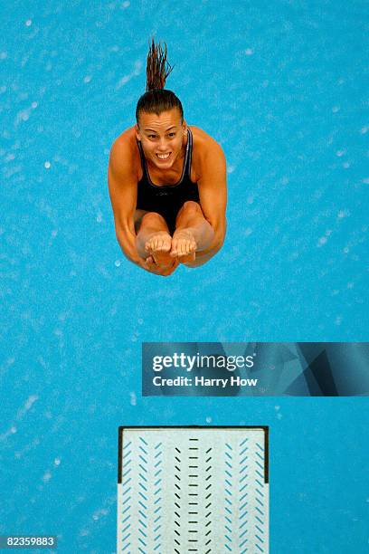 Tania Cagnotto of Italy dives in the Women's 3m Springboard Preliminary held at the National Aquatics Centre during Day 7 of the Beijing 2008 Olympic...