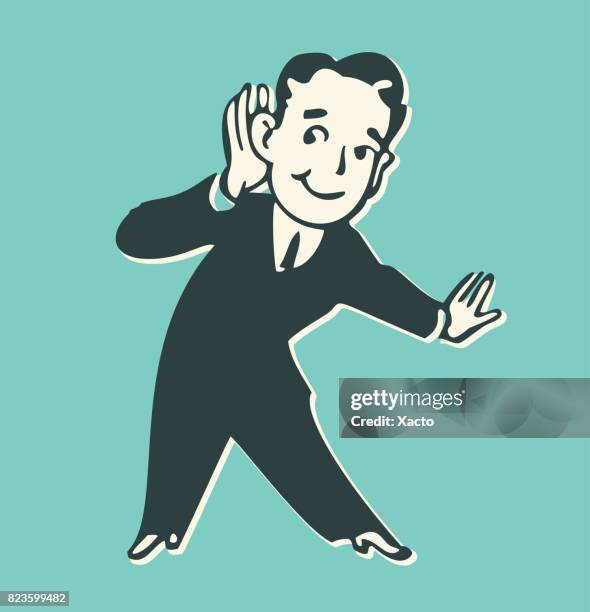 stockillustraties, clipart, cartoons en iconen met man met de hand te luisteren. - luisteren