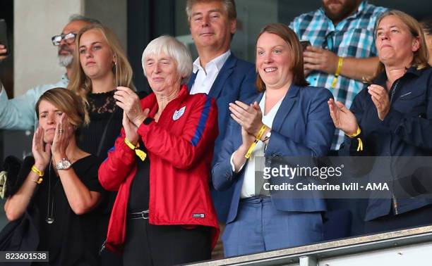 Head of Women's football Baroness Sue Campbell and Tracey Crouch Minister for sport during the UEFA Women's Euro 2017 match between Portugal and...