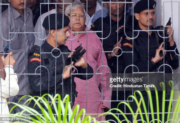 President Lalu Prasad proceeding to appear before a special CBI court in connection with a Fodder Scam case at civil court premises on July 27, 2017...